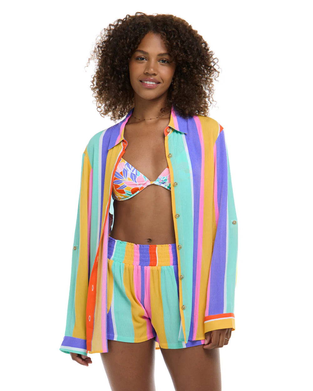 Body Glove Smoothies Ode Floret Loose Fit Shirt - Multi Stripe