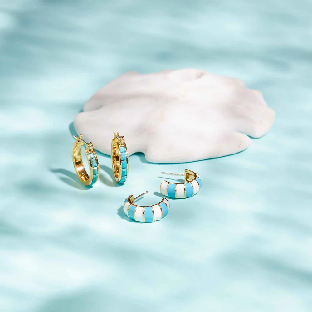 Pura Vida &#39;Striped&#39; Enamel Gold Hoop Earrings