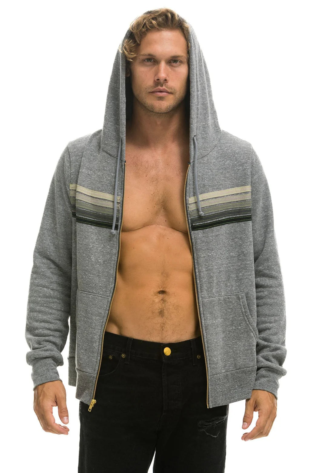 Aviator Nation Unisex 5 Stripe Hoodie - Heather Grey
