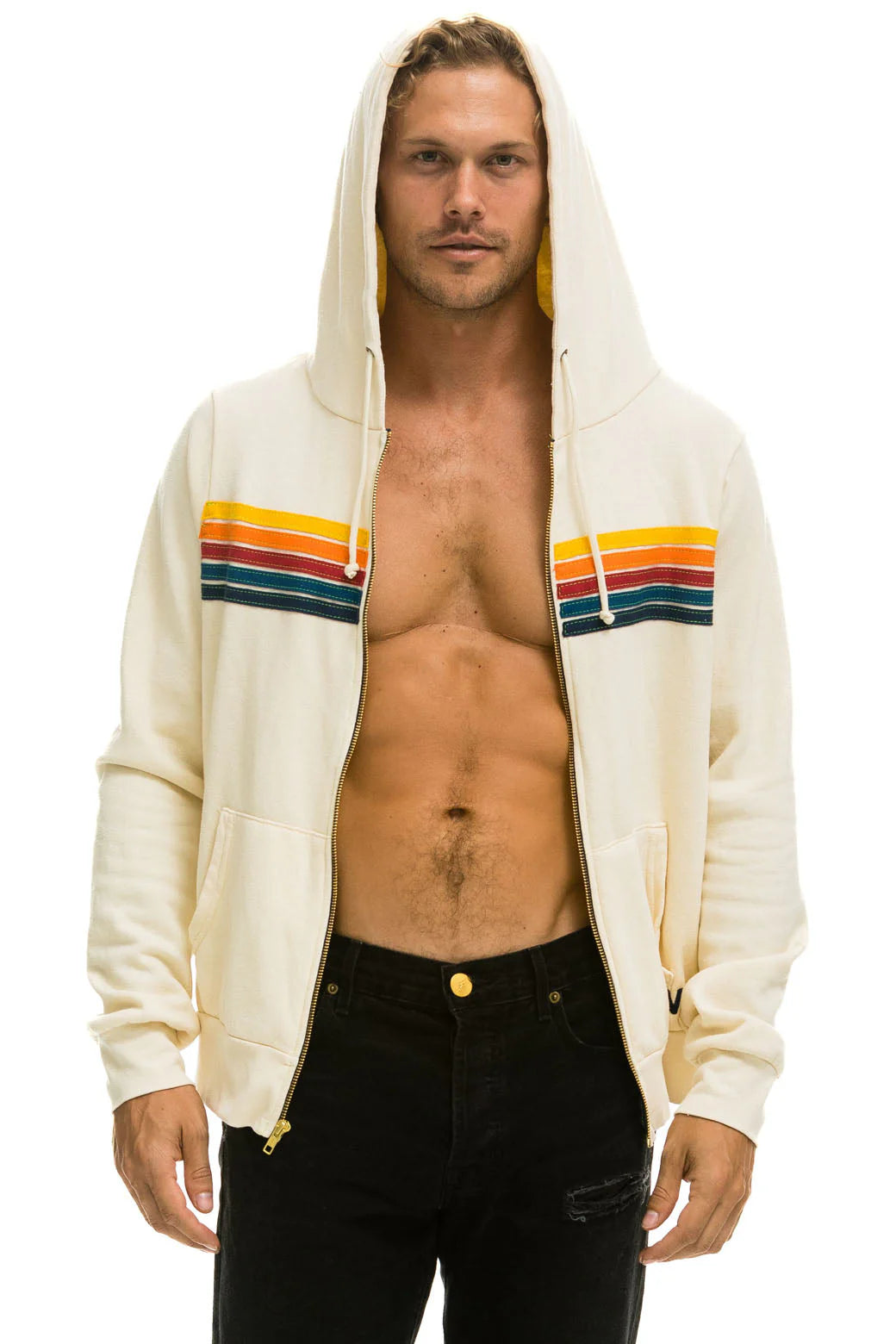 Aviator Nation Unisex 5 Stripe Hoodie - Vintage White