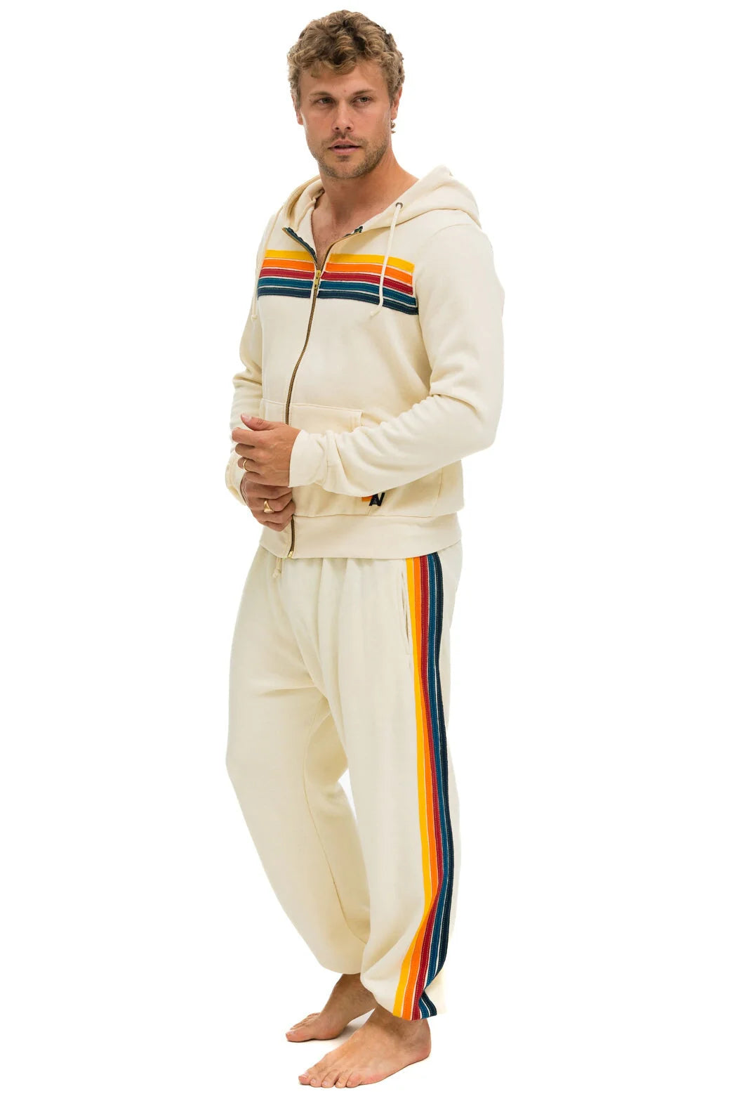 Aviator Nation Unisex 5 Stripe Hoodie - Vintage White