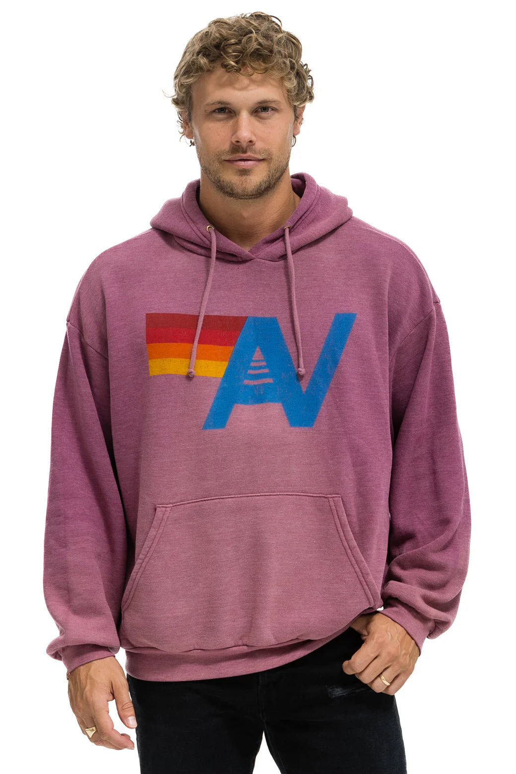 Aviator Nation Unisex Vintage Logo Relaxed Pullover Hoodie - Faded Berry