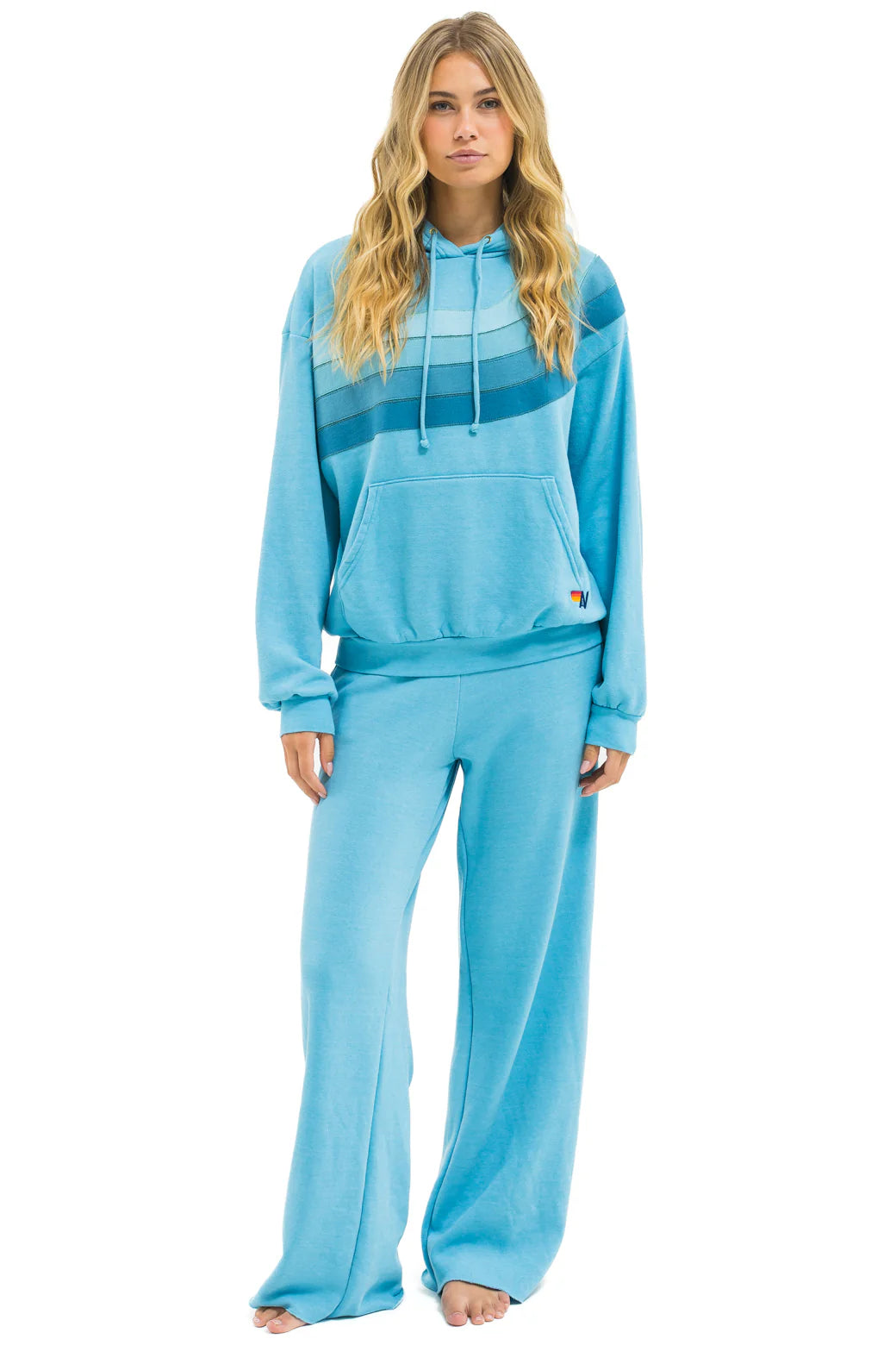 Aviator Nation Unisex Wave Stripe Pullover Hoodie - Aqua / Aqua