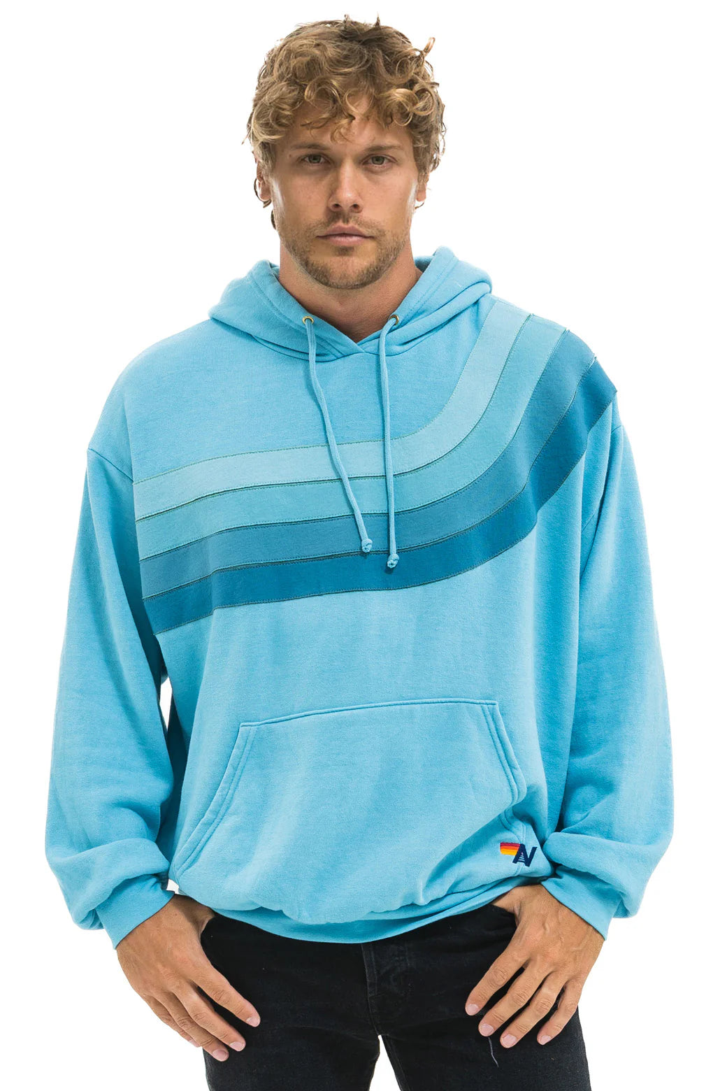 Aviator Nation Unisex Wave Stripe Pullover Hoodie - Aqua / Aqua