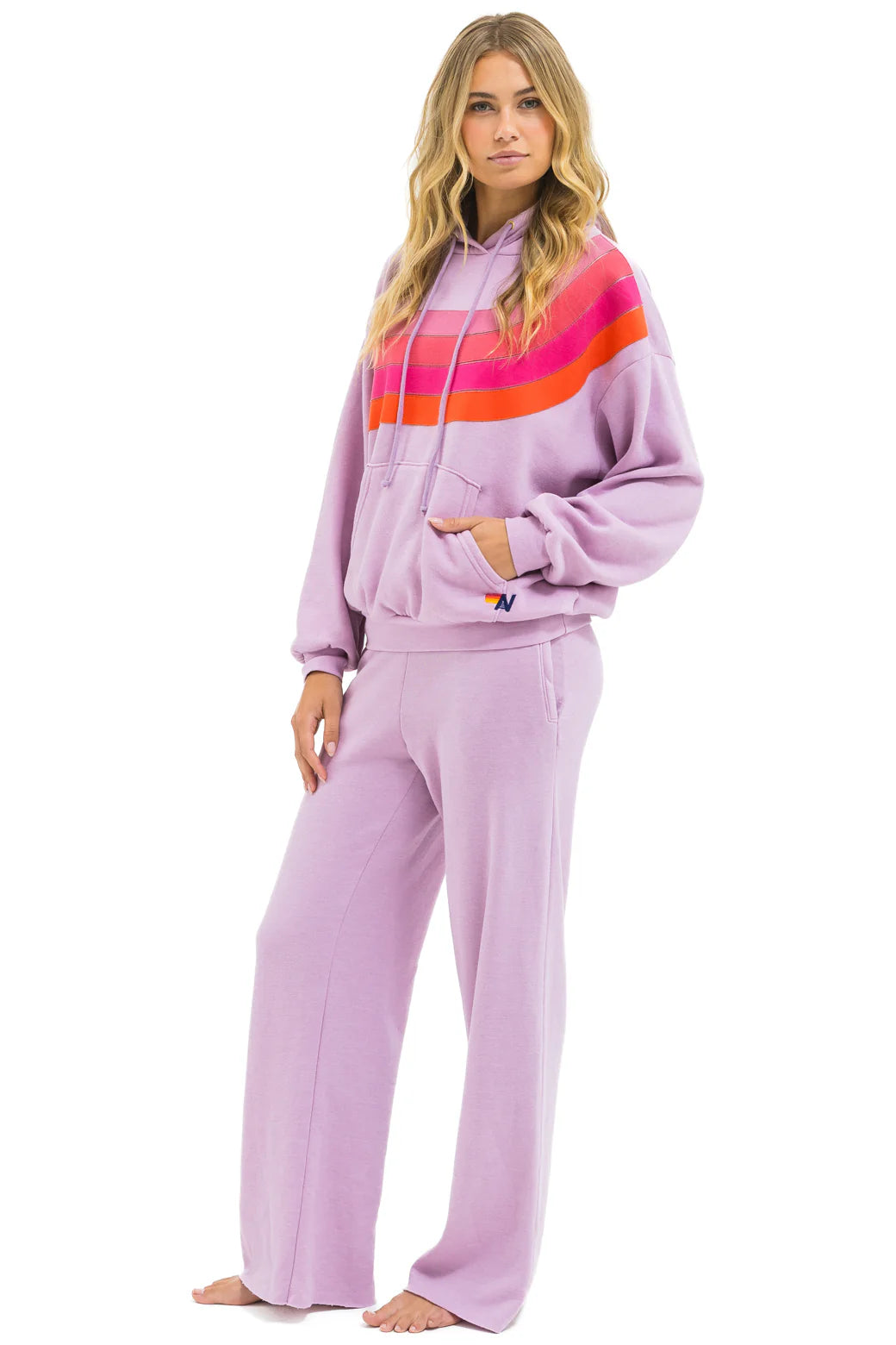 Aviator Nation Unisex Wave Stripe Pullover Hoodie - Mauve / Magenta Orange
