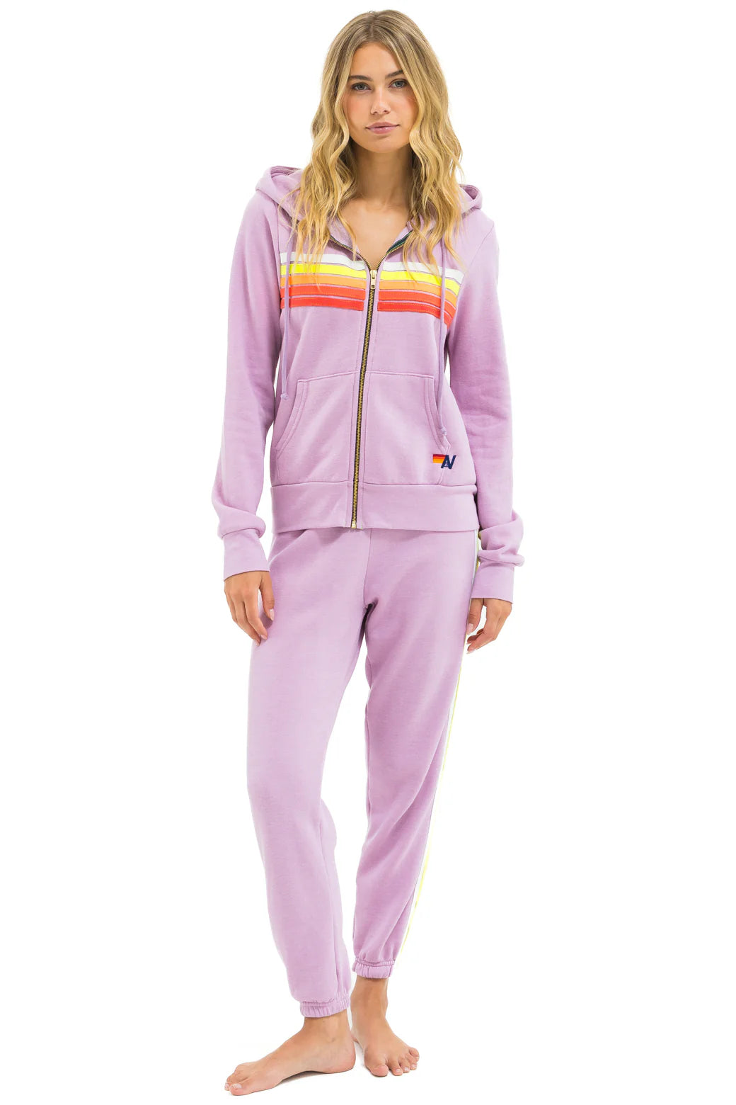 Aviator Nation 5 Stripe Sweatpants - Mauve / White Neon