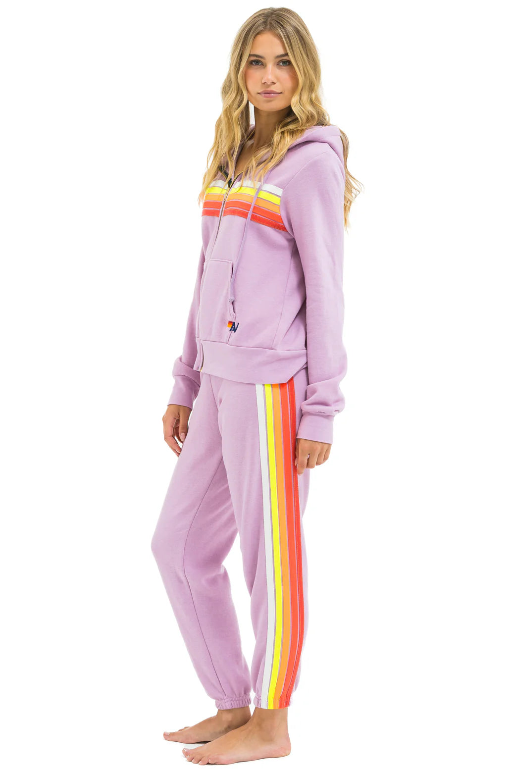 Aviator Nation Unisex 5 Stripe Hoodie - Mauve / White Neon