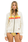 Aviator Nation Unisex 5 Stripe Hoodie - Vintage White / White Neon