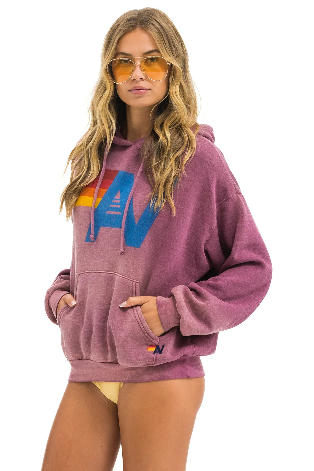 Aviator Nation Unisex Vintage Logo Relaxed Pullover Hoodie - Faded Berry
