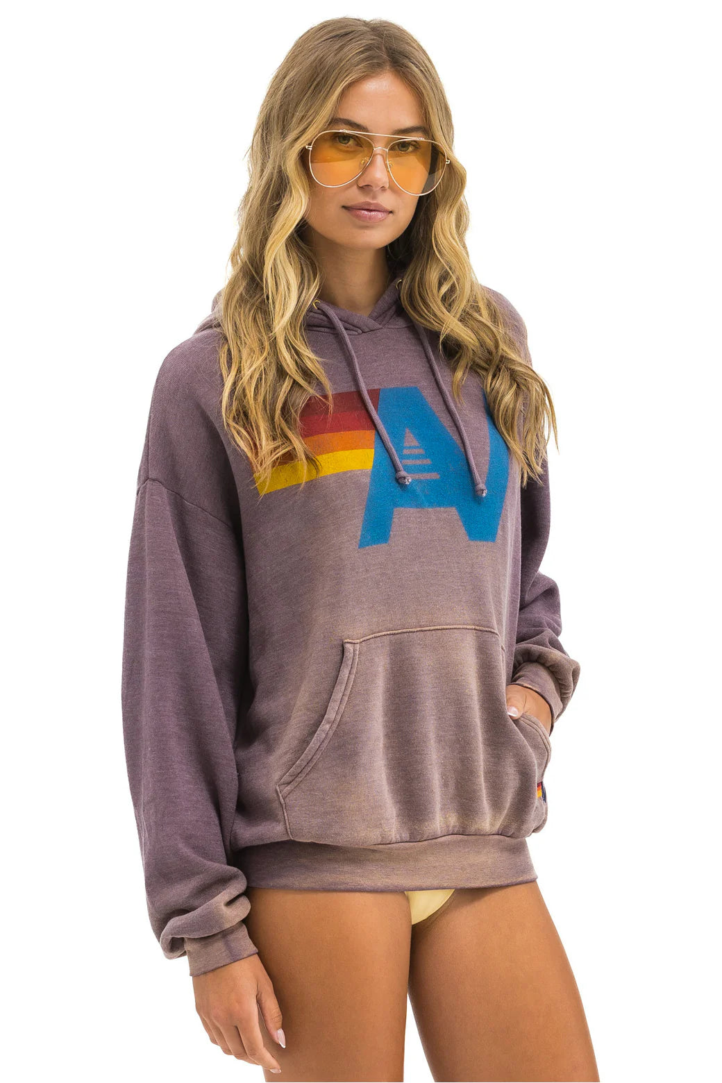 Aviator Nation Unisex Vintage Logo Relaxed Pullover Hoodie - Faded Mocha