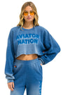 Aviator Nation 3D Cropped Crew Sweatshirt Relaxed - Faded Water