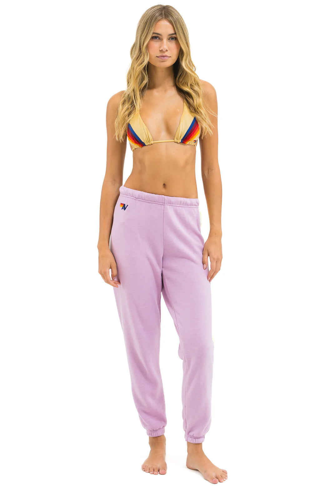Aviator Nation 5 Stripe Sweatpants - Mauve / White Neon