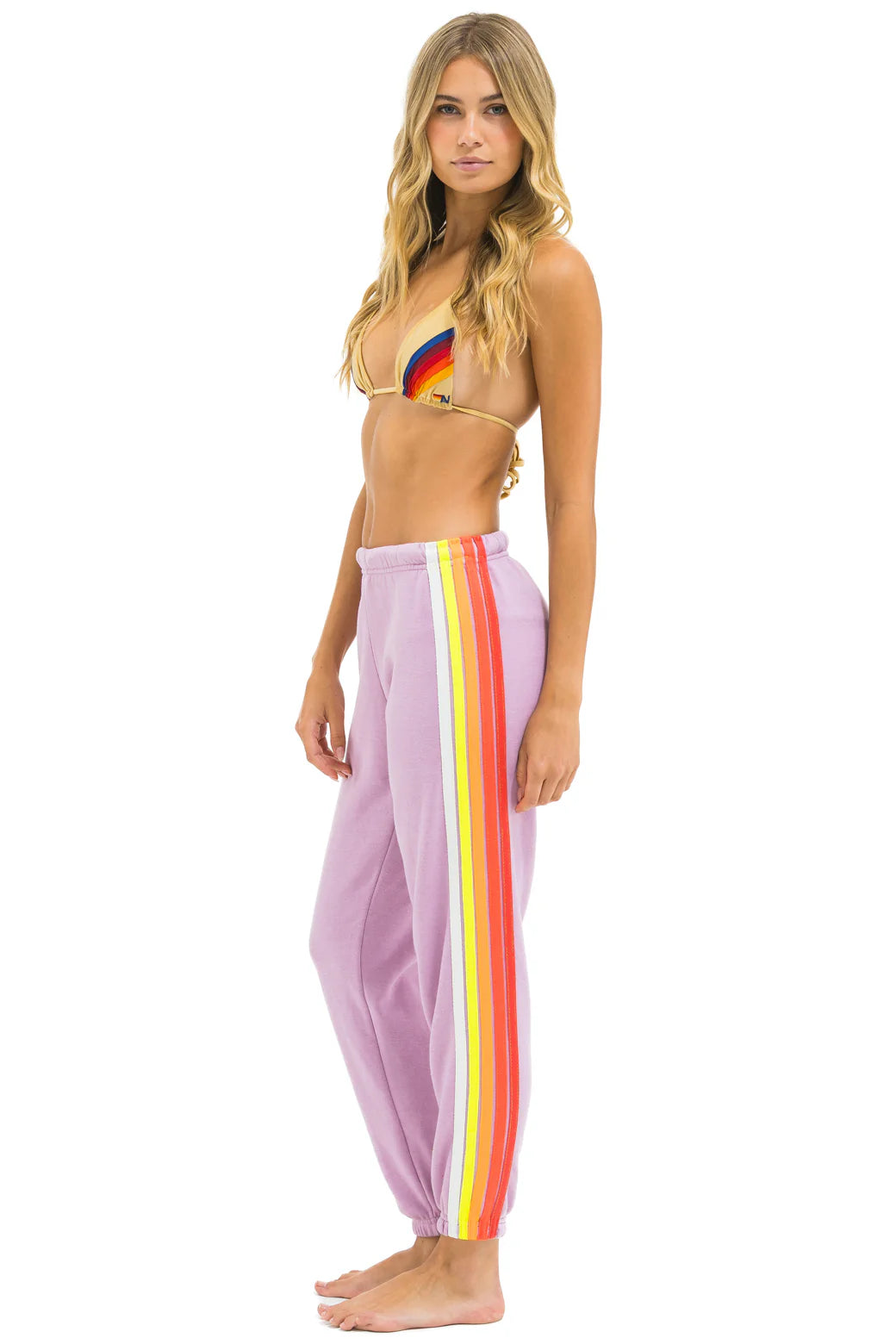 Aviator Nation 5 Stripe Sweatpants - Mauve / White Neon