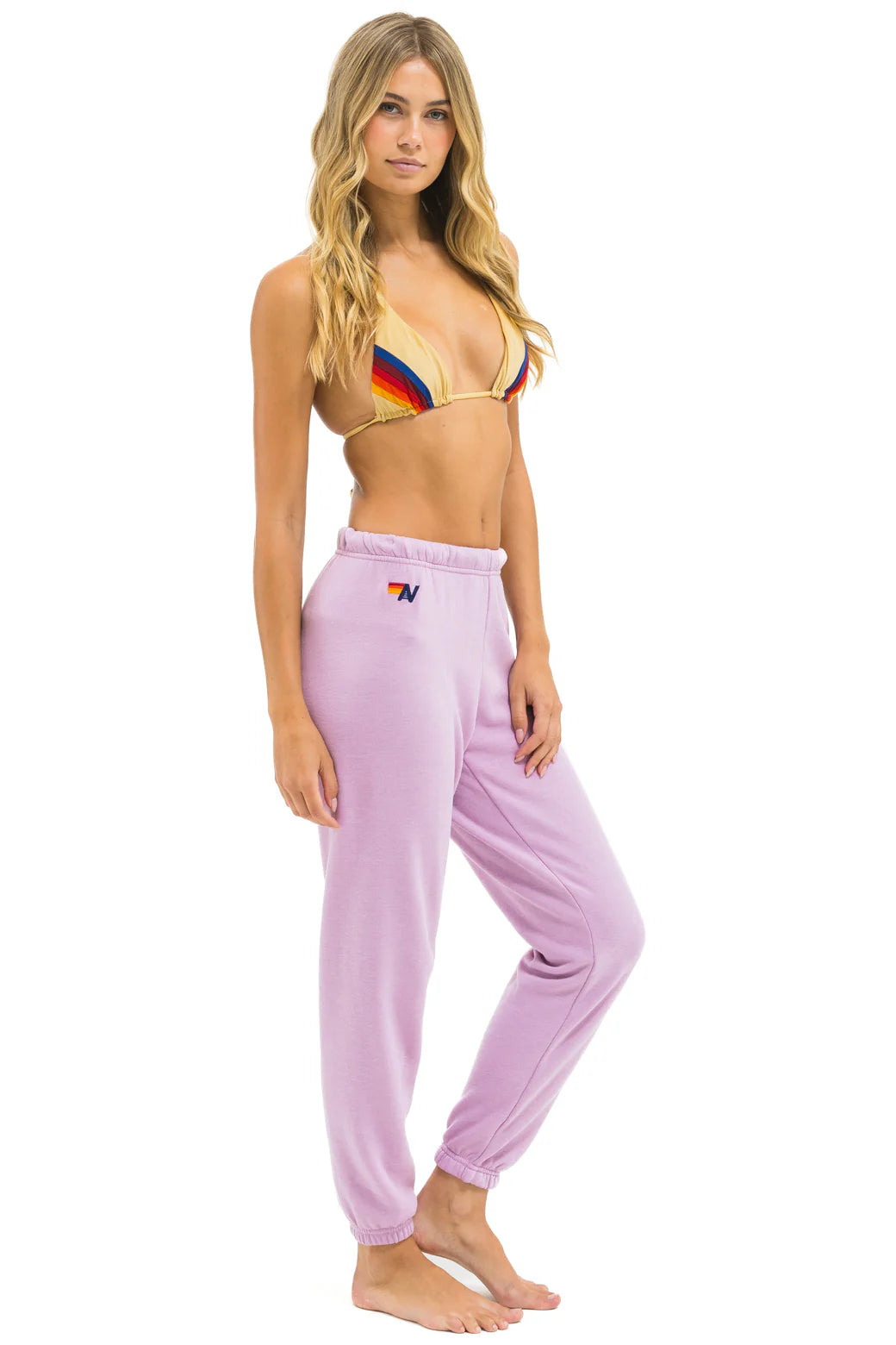 Aviator Nation 5 Stripe Sweatpants - Mauve / White Neon