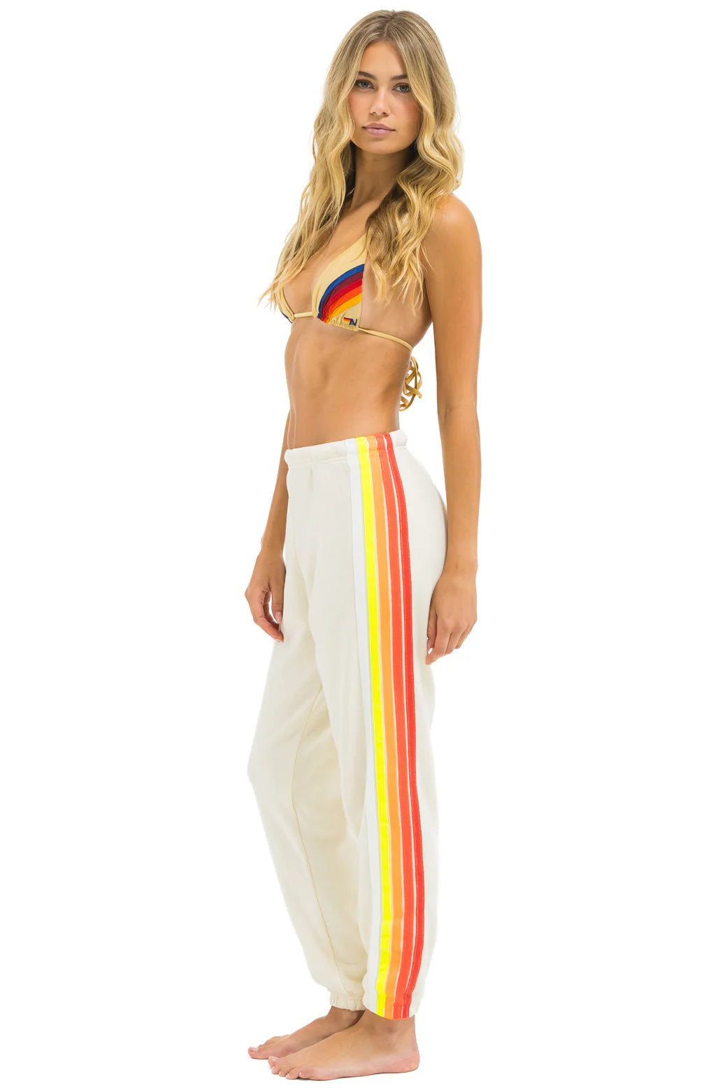 Aviator Nation 5 Stripe Sweatpants - Vintage White / White Neon