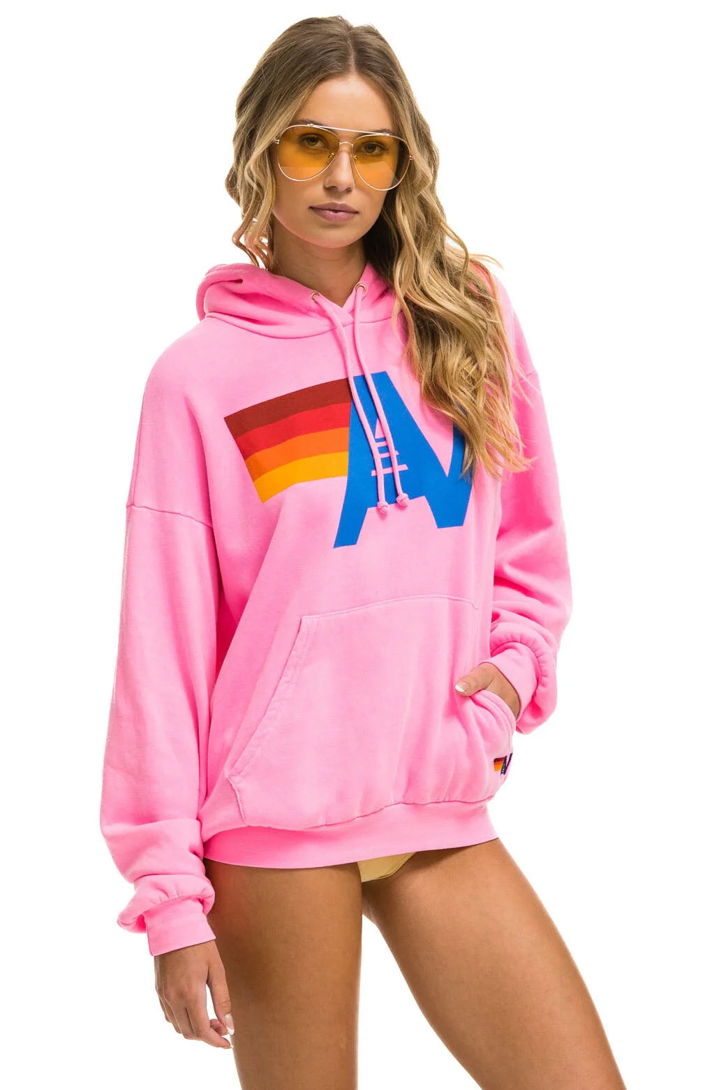 Aviator Nation Unisex Logo Relaxed Hoodie - Neon Pink