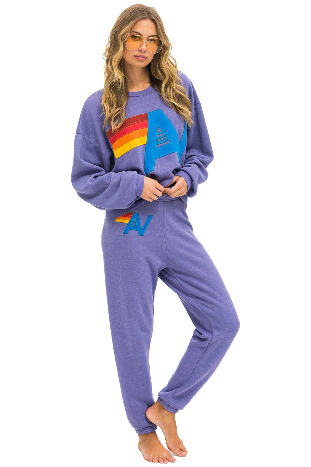 Aviator Nation Unisex Logo Stitch Relaxed Crew Sweatshirt - Lavender